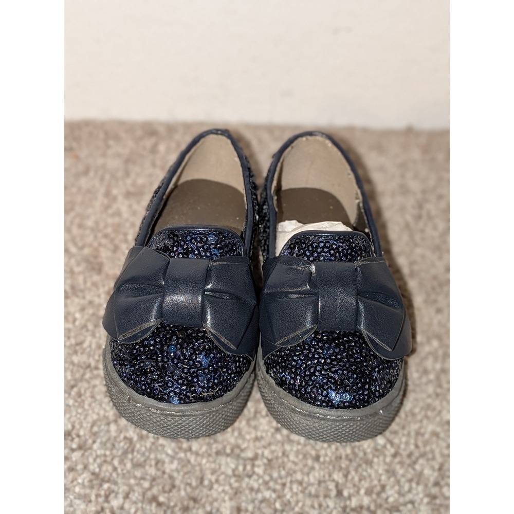 Joyfolie Baby Girls Navy‎ Blue Sequin Bow Slip On Flats Shoes Size 4 NEW